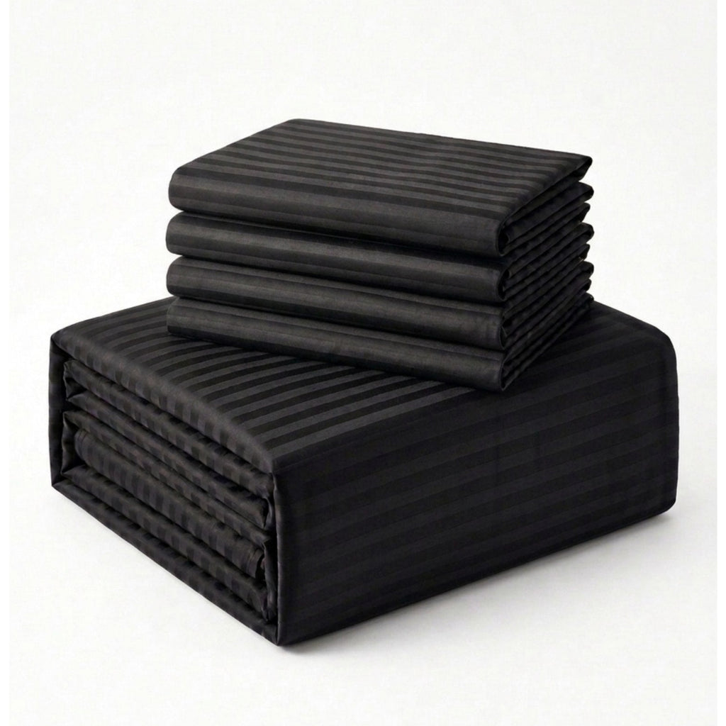 Layali | Black Striped 100% Cotton Bedsheet Set, 450 Thread Count