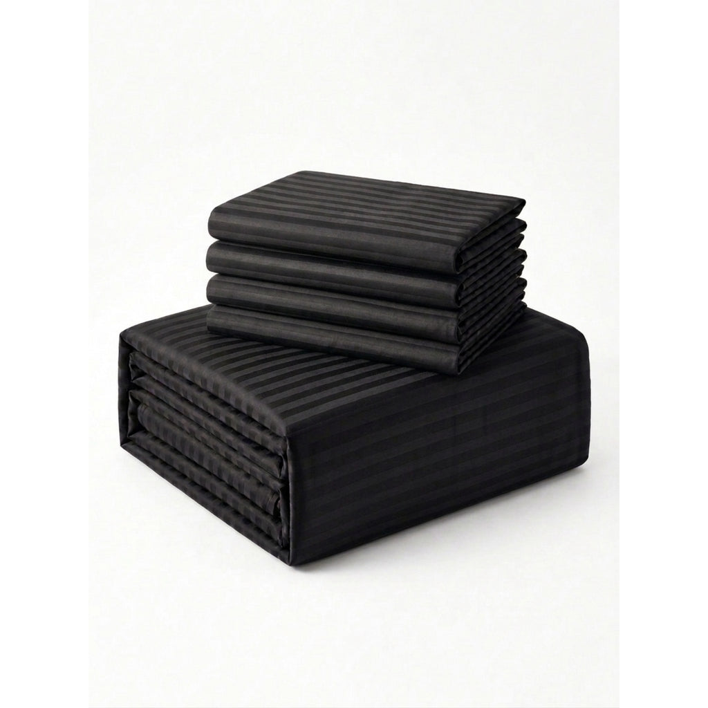 Layali | Black Striped 100% Cotton Bedsheet Set, 450 Thread Count