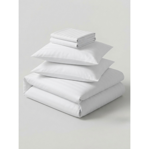Layla | White Satin Stripe 100% Cotton Bedding Set, 400 Thread Count