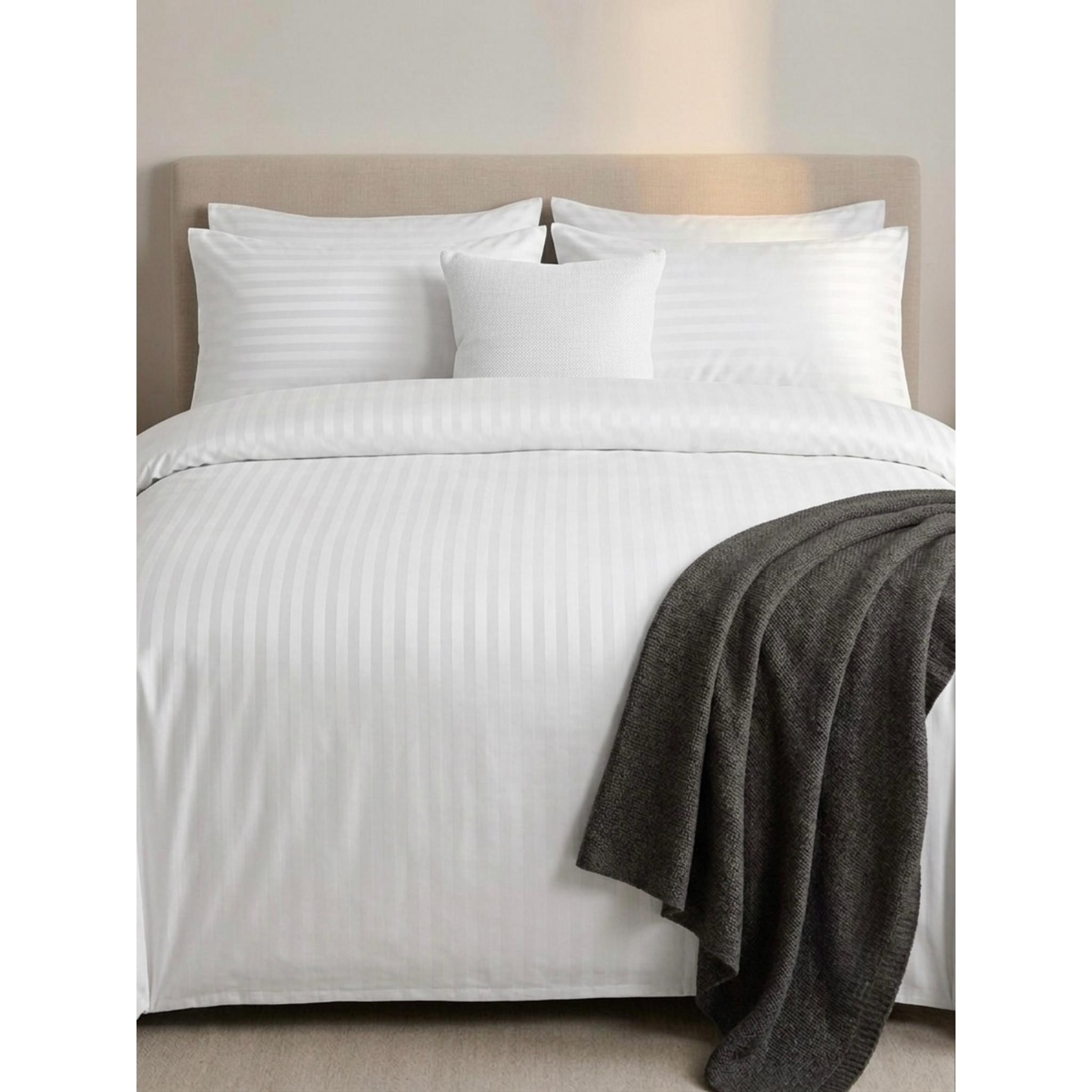 Layla | White Satin Stripe 100% Cotton Bedding Set, 400 Thread Count