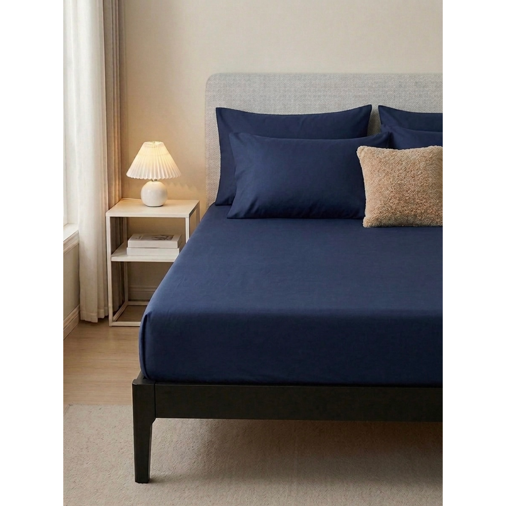 Neeli | 100% Cotton Nany blue Bedsheet Set, 450 Thread Count