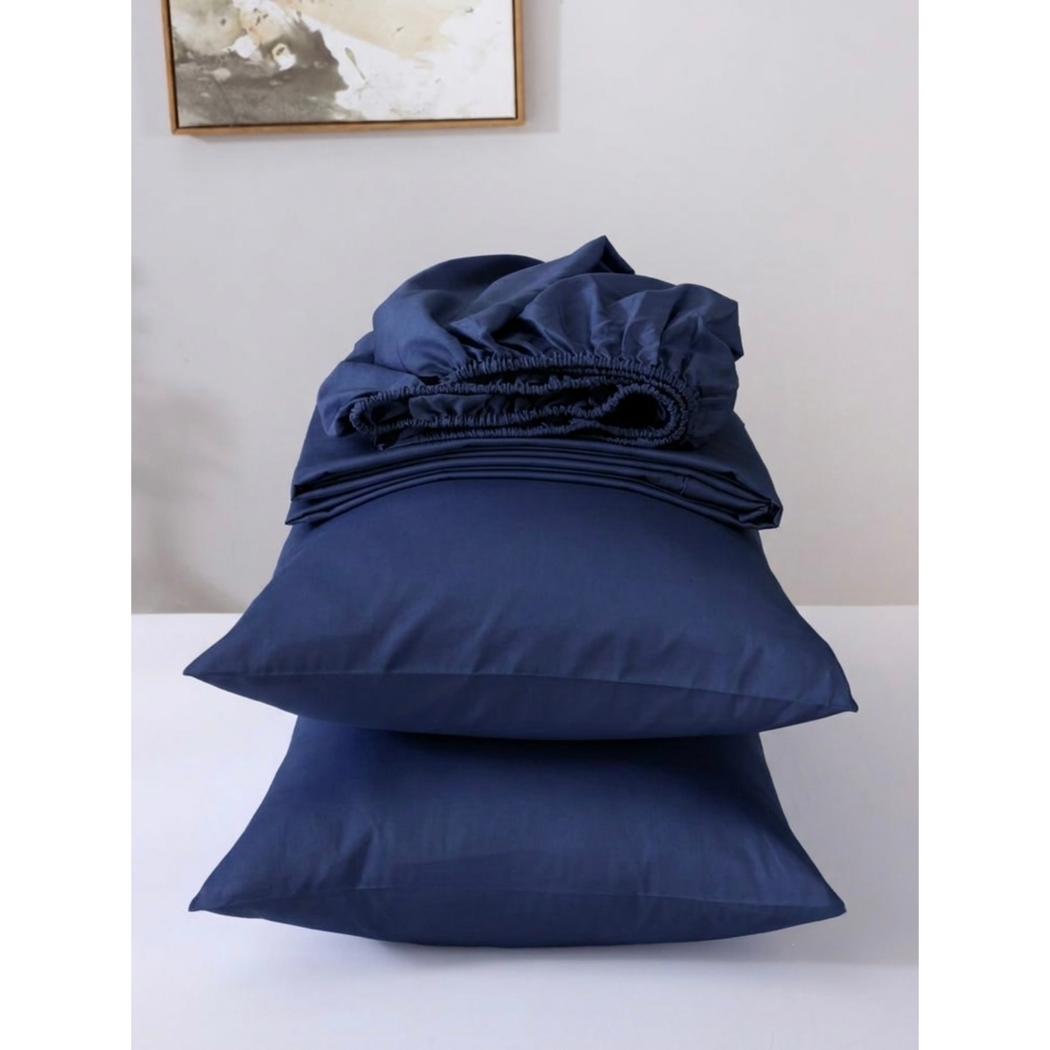 Neeli | 100% Cotton Nany blue Bedsheet Set, 450 Thread Count