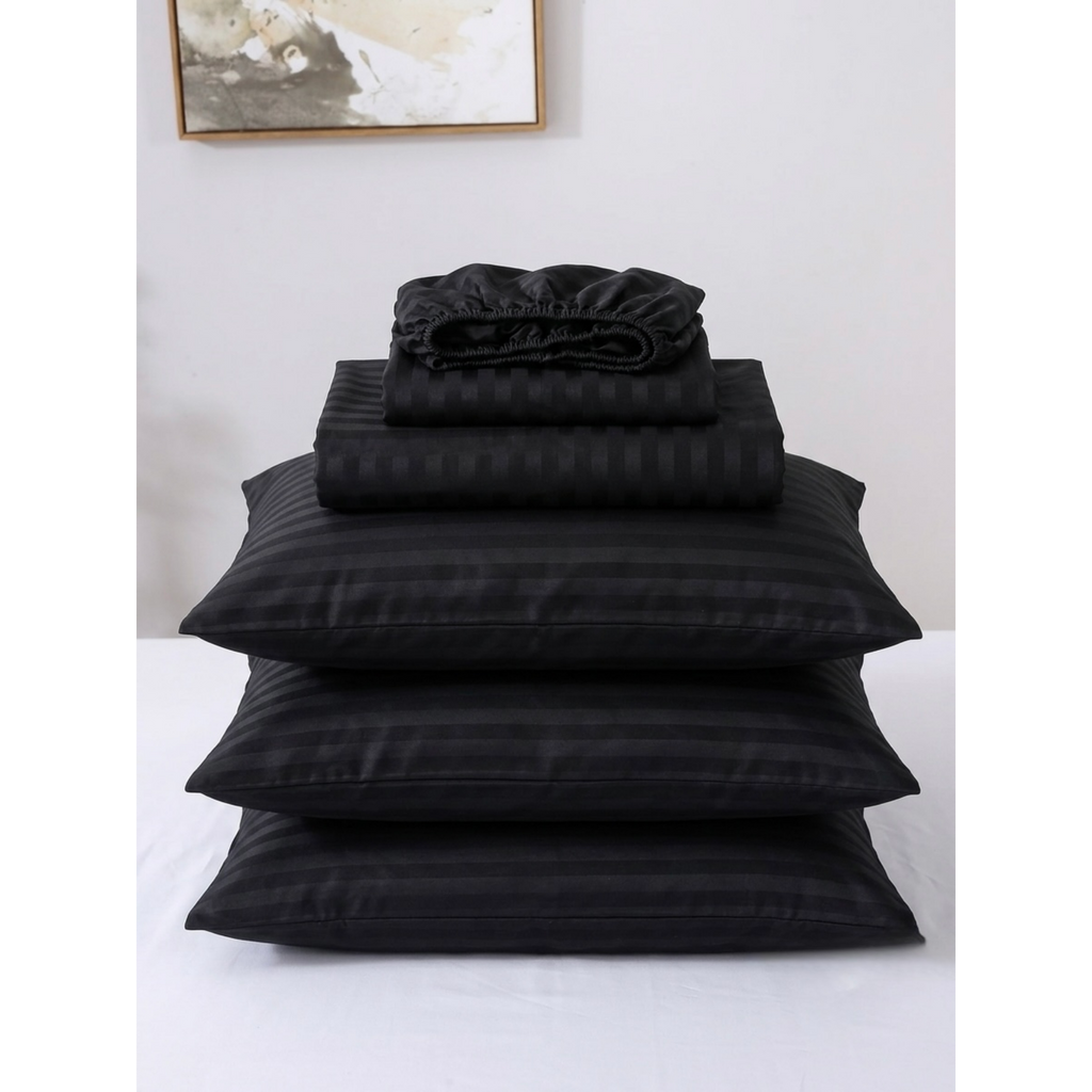 Layali | Black Striped 100% Cotton Bedsheet Set, 450 Thread Count