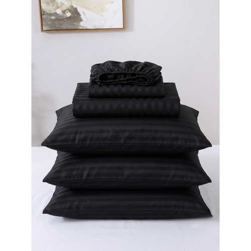 Layali | Black Striped 100% Cotton Bedsheet Set, 450 Thread Count