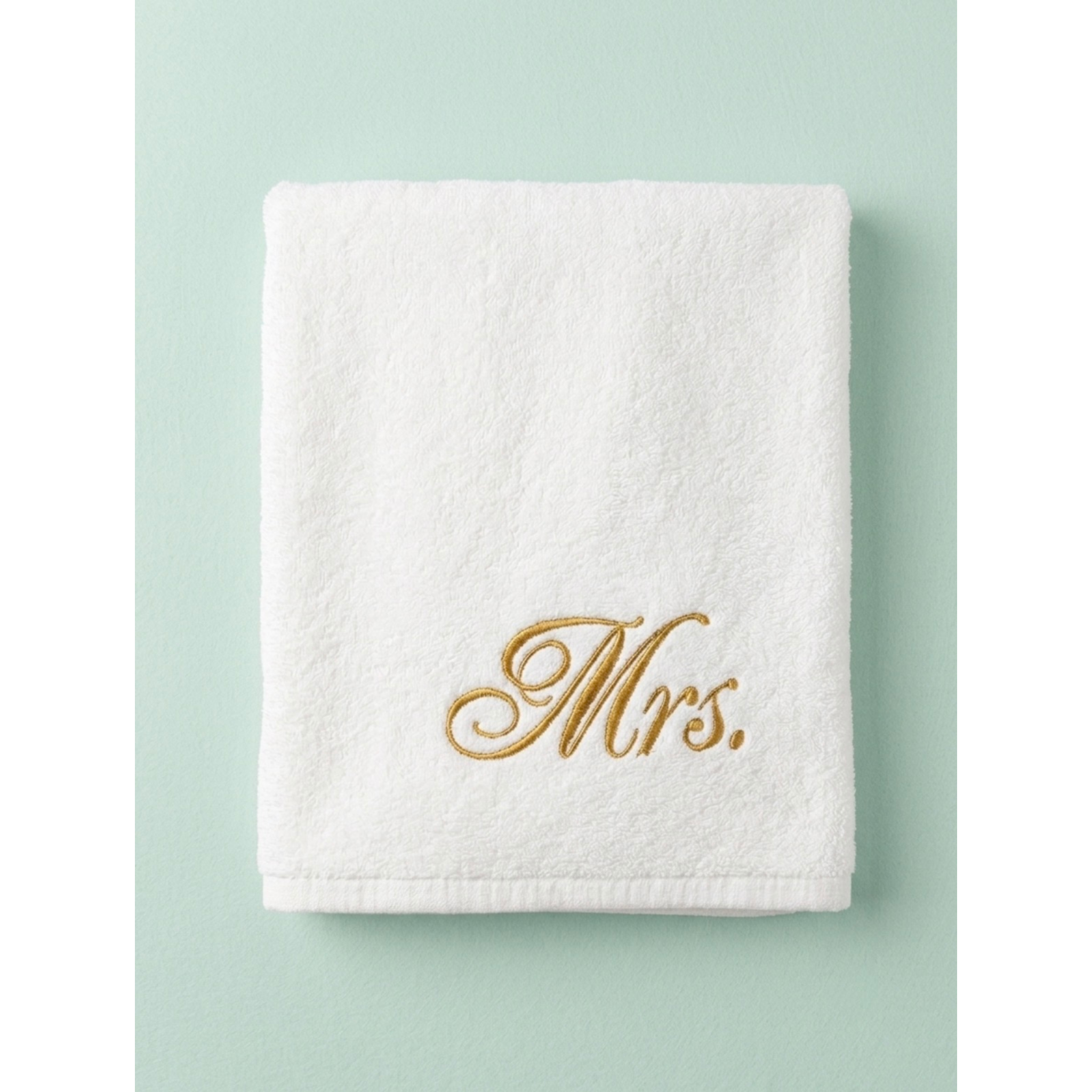 Premium White 100% Cotton "Mrs." Embroidered Towel | Luxury Bath Towel