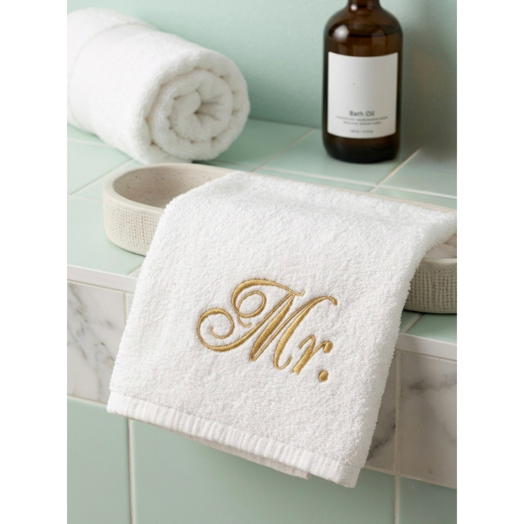 Premium White 100% Cotton "Mr." Embroidered Bath Towel