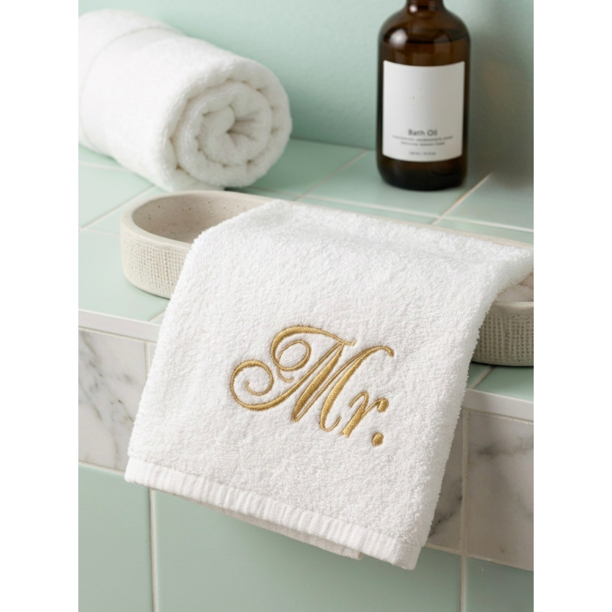Premium White 100% Cotton "Mr." Embroidered Bath Towel
