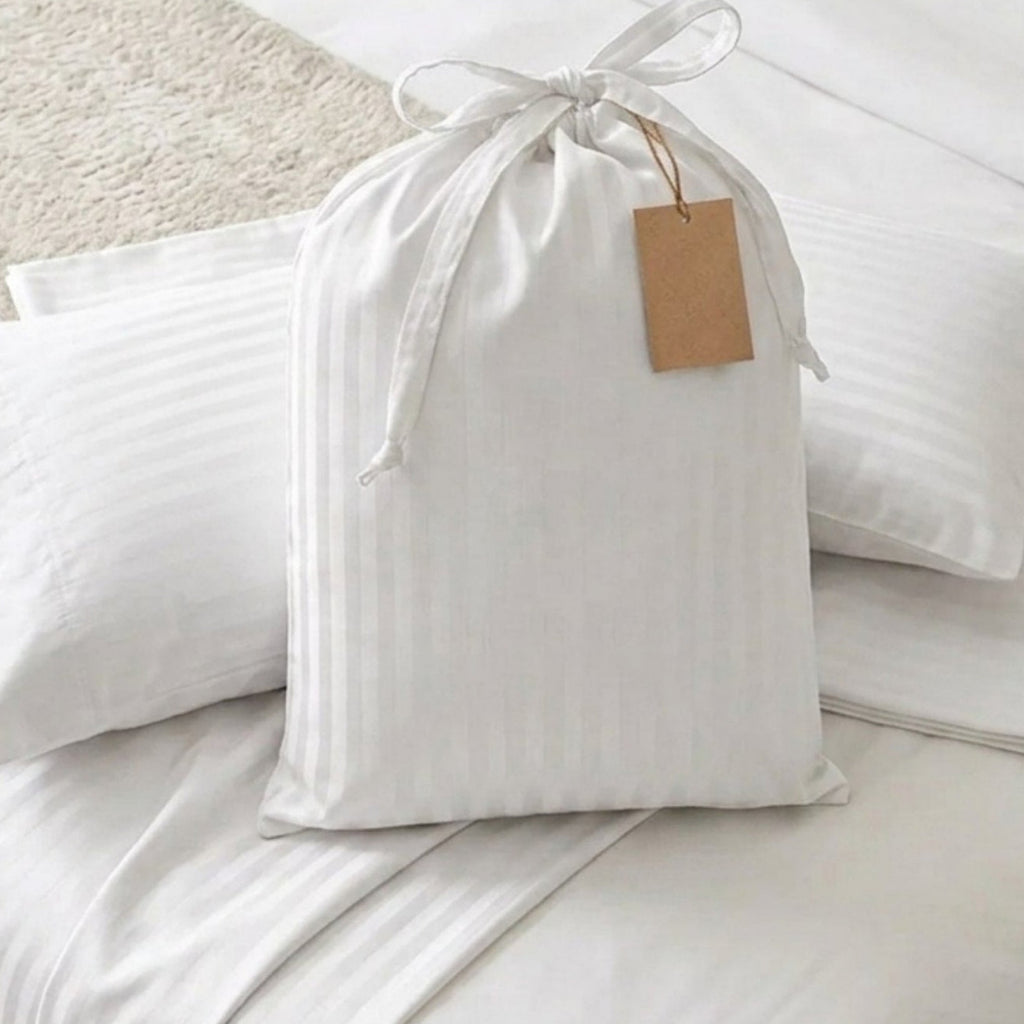 Safaa | White Striped 100% Cotton Bedsheet Set, 450 Thread Count