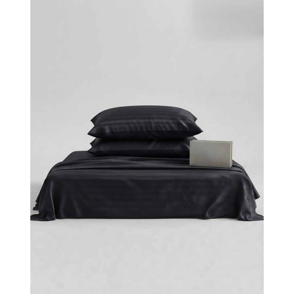 Layali | Black Striped 100% Cotton Bedsheet Set, 450 Thread Count