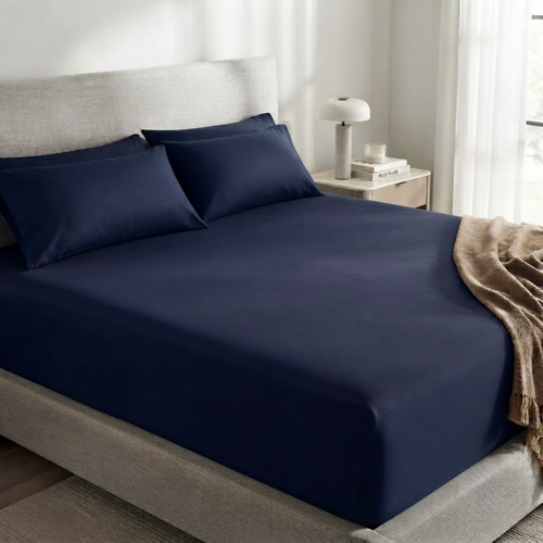 Neeli | 100% Cotton Nany blue Bedsheet Set, 450 Thread Count