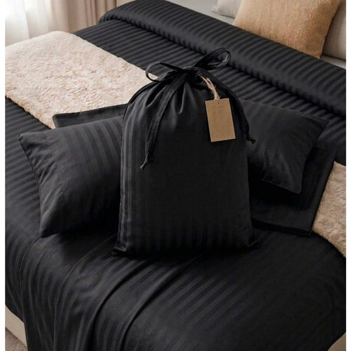 Layali | Black Striped 100% Cotton Bedsheet Set, 450 Thread Count