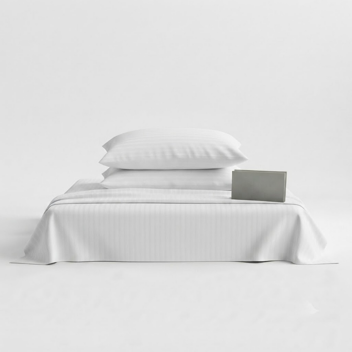 Safaa | White Striped 100% Cotton Bedsheet Set, 450 Thread Count