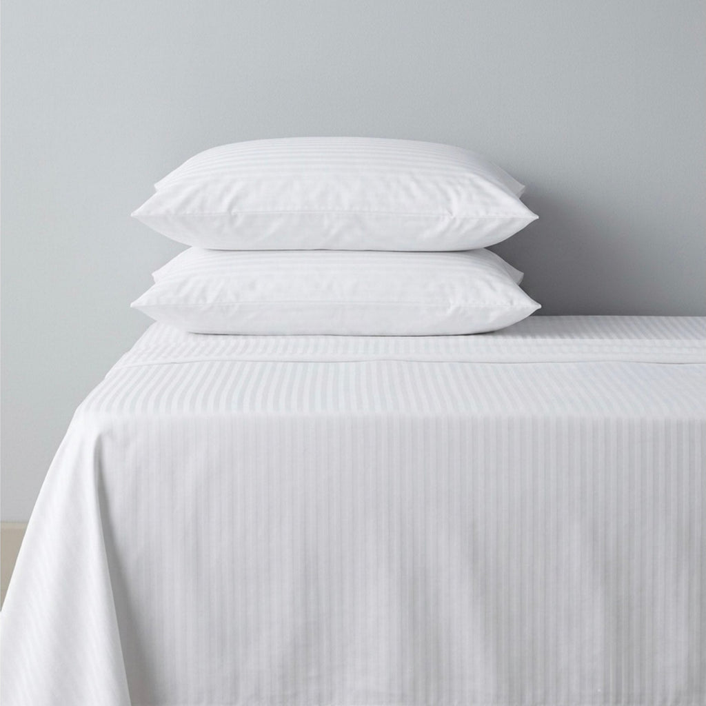 Safaa | White Striped 100% Cotton Bedsheet Set, 450 Thread Count