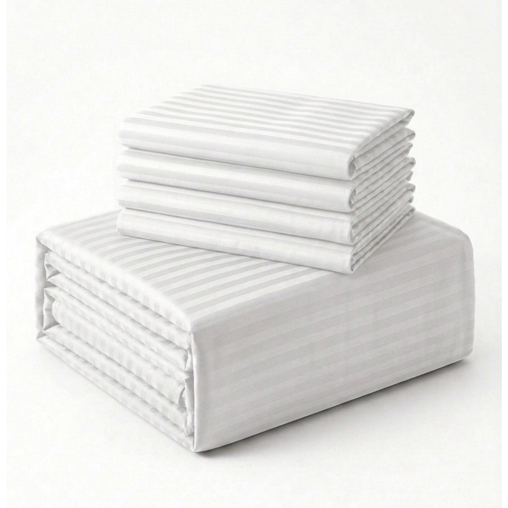 Safaa | White Striped 100% Cotton Bedsheet Set, 450 Thread Count