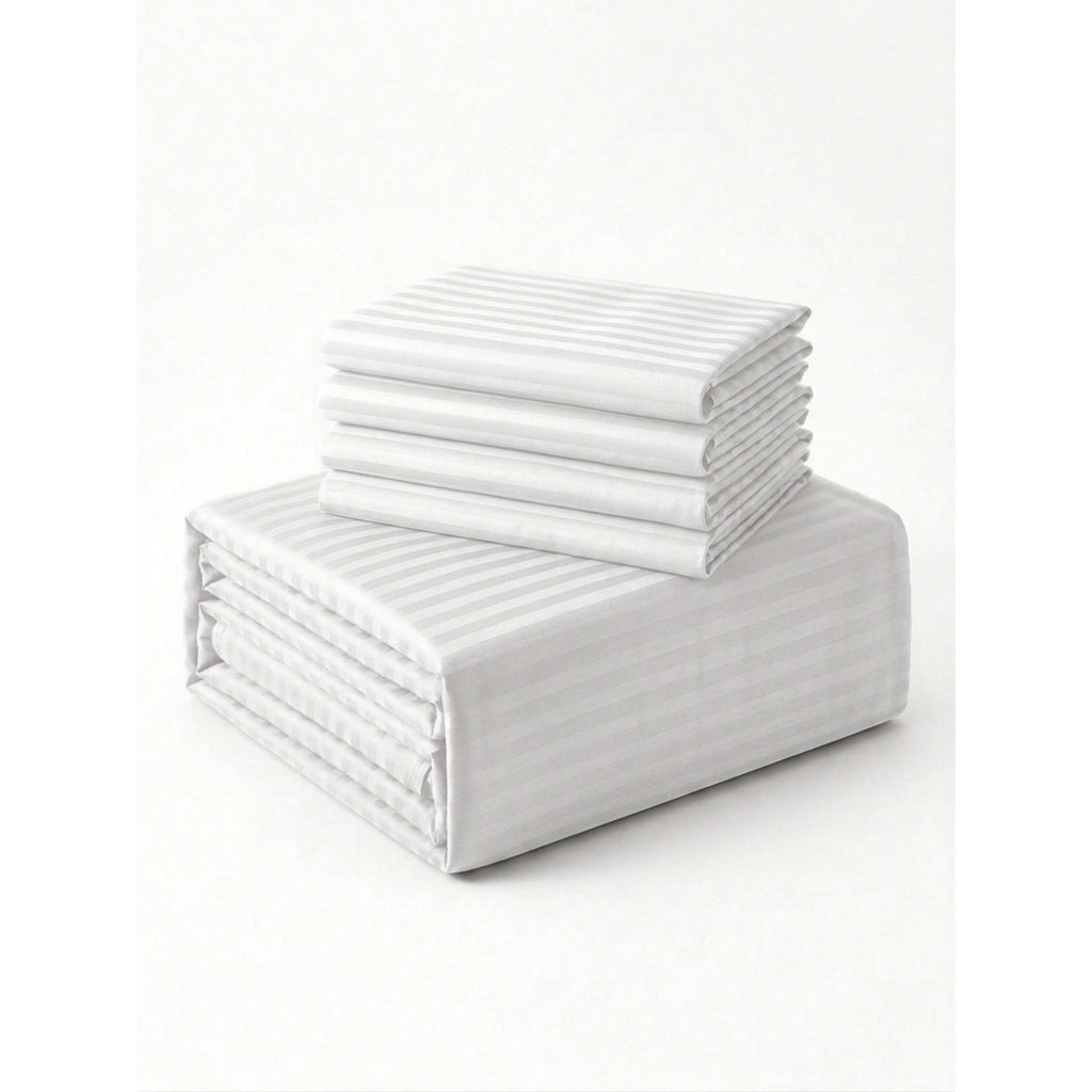 Safaa | White Striped 100% Cotton Bedsheet Set, 450 Thread Count