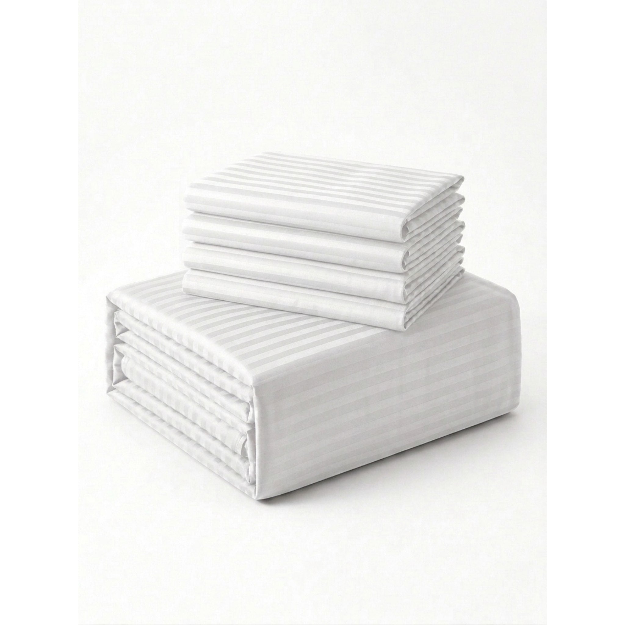 Safaa | White Striped 100% Cotton Bedsheet Set, 450 Thread Count